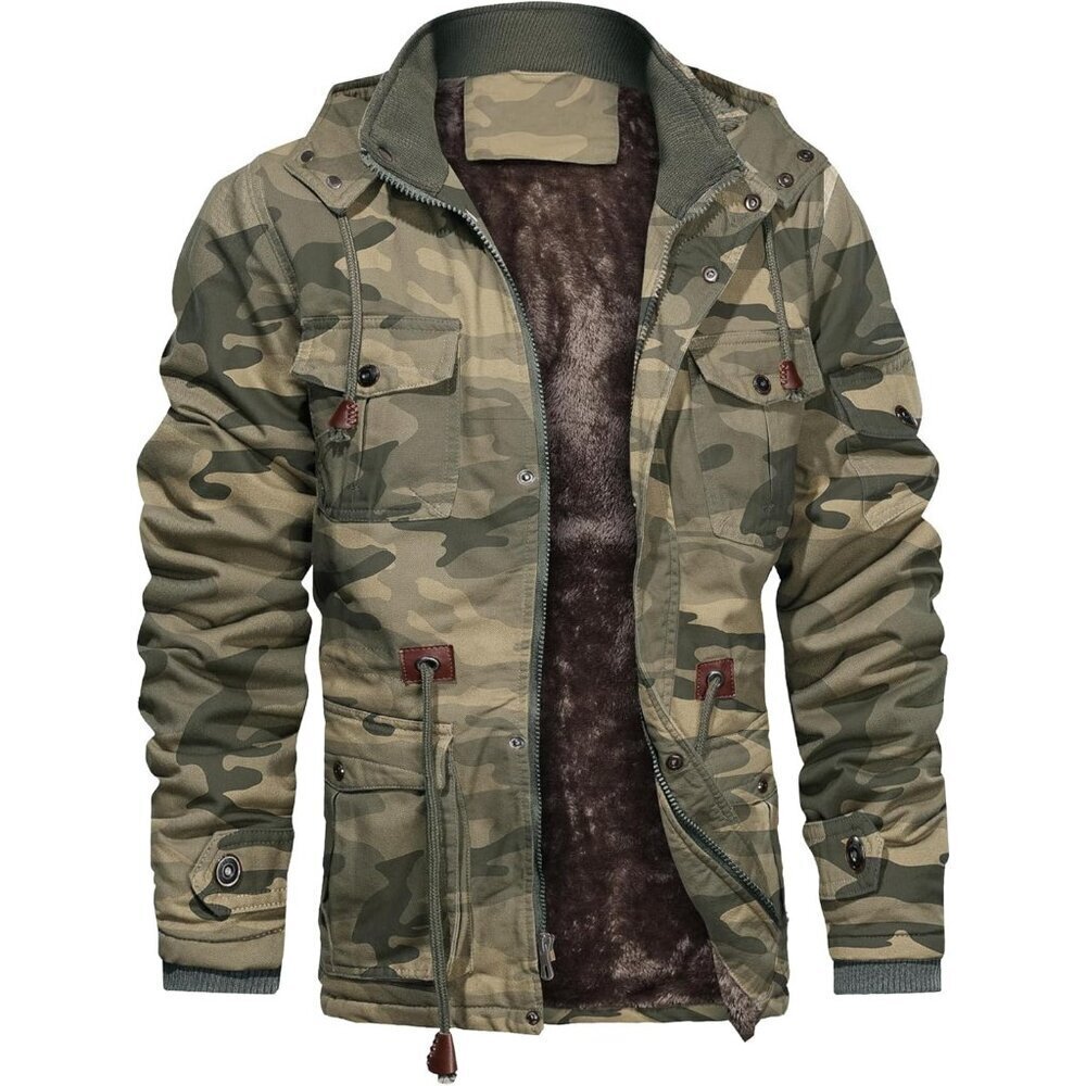 Men's Thick Winter Jackets with Hood Fleece Lining Cotton Military Jackets Work